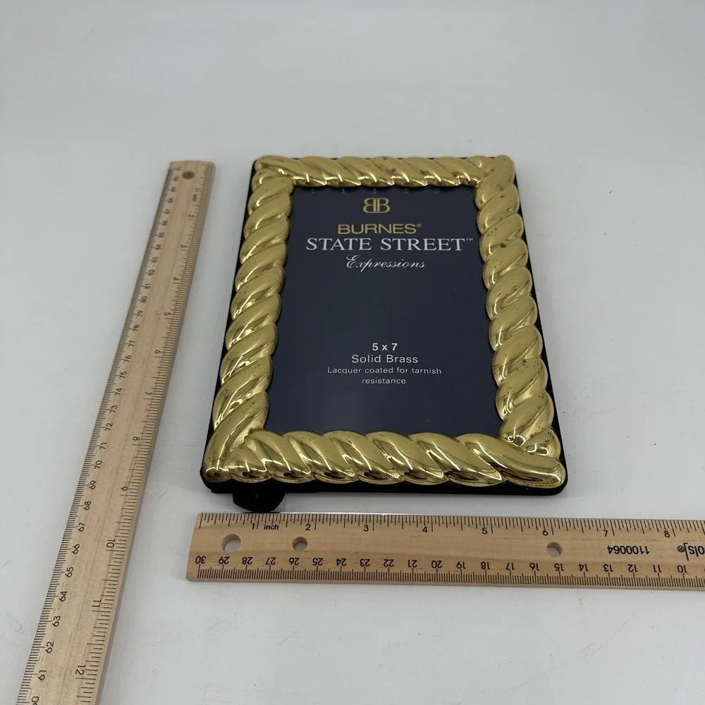 Burnes of Boston 5x7 Solid Brass Gold Rope Picture‎ Frame Tabletop & Wall